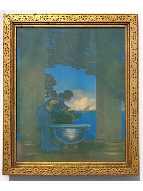 Maxfield Parrish Circe's Palace Print in Gold Leaf Frame Ornate Wood Floral